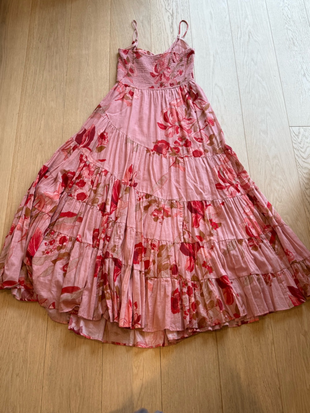 BNWOT Free People Sundrenched Maxi Dress Pink Floral Tiered Boho Maxi Smocked - Picture 6 of 7